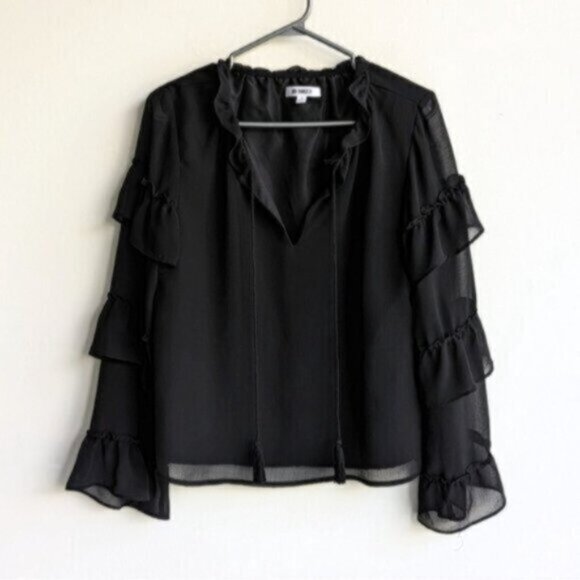Anthropologie BB Dakota black ruffle sleeve blouse - Picture 3 of 6